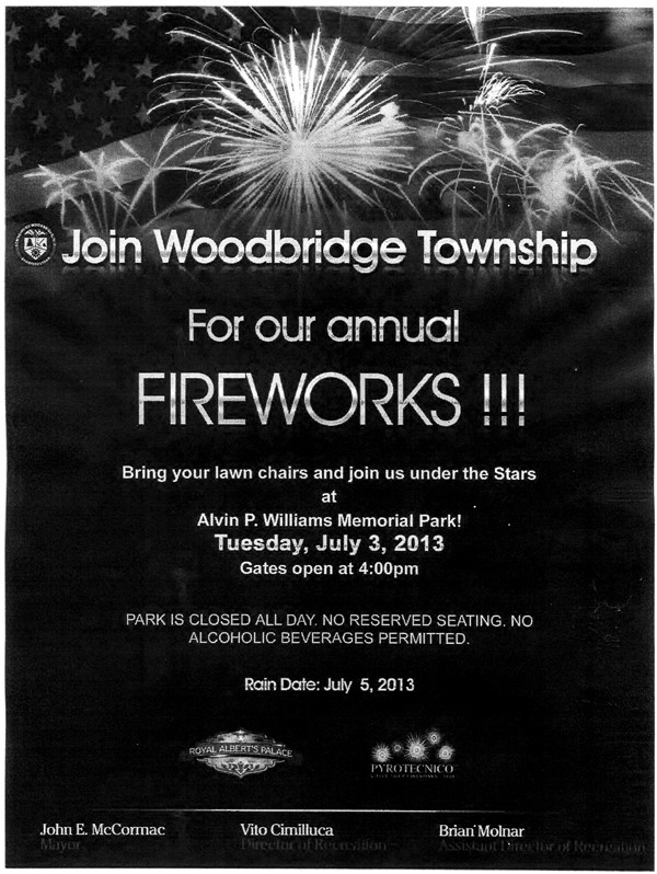Woodbridge Township Fireworks—July 3 The Amboy Guardian