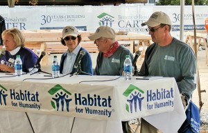 Nancy Doran, President of Habitat for Humanity Monmouth County, Rosalynn and Jimmy Carter, and Jonathan Reckford, CEO of Habitat for Humanity International answered questions at a press conference in Union Beach. The Carters were on their last stop working with volunteers on a Humanity House to be occupied by the Lamberson Family. 