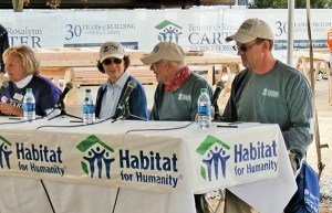 Nancy Doran, President of Habitat for Humanity Monmouth County, Rosalynn and Jimmy Carter, and Jonathan Reckford, CEO of Habitat for Humanity International answered questions at a press conference in Union Beach. The Carters were on their last stop working with volunteers on a Humanity House to be occupied by the Lamberson Family.