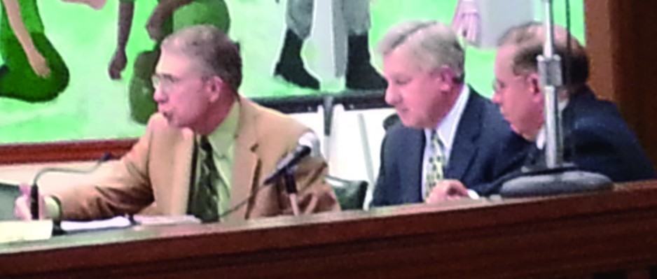 Business Administrator Greg Fehrenbach with Middlesex Water Company Representatives: Dennis Doll and Rick Risoldi. They went before the Council and gave an annual report on USAPA *Photo by Carolyn Maxwell