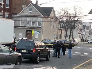 Police at the scene of the shooting. Photo by Carolyn Maxwell.