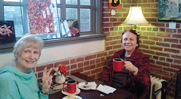 Dorothy Schwartz from Piscataway and Dottie Ji from East Brunswick at the PUSHM art show. Photo by Linda Blomquest