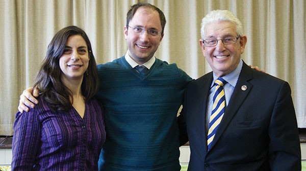 Rabbi Ari Saks (center) of Congregation Beth Mordecai, Perth Amboy, with past rabbis Melinda Zalma (L) (2006-2012) and Barry Dov Schwartz (R) (1967-1973).