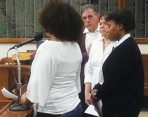 Supporters of Perth Amboy Salvation Army Pastor Jose Santiago speak before the Council.