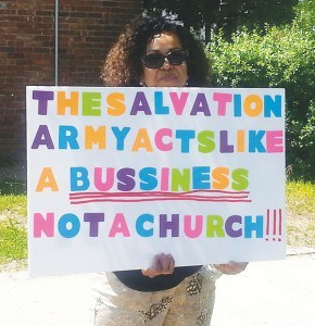 A Santiago supporter protests.