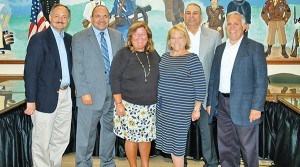 Council Candidates: Bill Petrick, Sergio Diaz, City Clerk Elaine Jasko, Council Candidates Ana Mascenik, Miguel Nunez and Fernando Gonzalez pose after the positions were drawn *Photos by Paul W. Wang