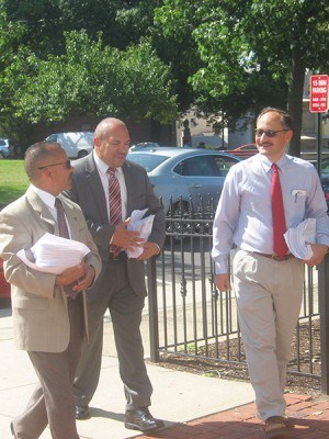 Council Candidates Pabon, Diaz & Petrick walk towards City Hall with petitions
