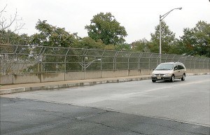 A car crosses the bridge linking Perth Amboy and Hopelawn on New Brunswick Ave. 