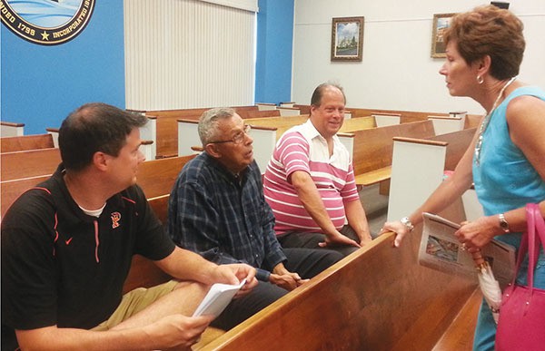 Councilwoman Zusette Dato speaks to Foodtown Property Owners (C-Town Property Site) Edmund J. Paczkowski (Center) after the meeting. *Photos by Carolyn Maxwell