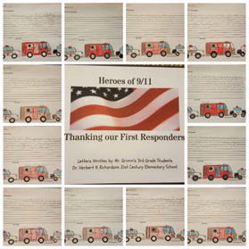 PERTH AMBOY - This photogrid was delivered to the Perth Amboy Fire Dept. on 9/11/15 recognizing them for all that they do to keep us safe. The letters were composed by the 3rd grade G&T class under the direction of their teacher Mr. Douglas P. Grimm Jr. from the Dr. Herbert N. Richardson School in observance of 9-11.