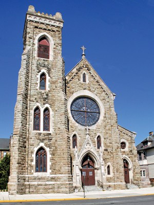 (Above) St. Mary’s Church (below) One of the spindles that once were on top of the Church tower