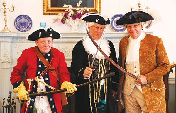 Anton Massopust III, Kurt Epps as William Franklin and John Kerry Dyke pose for a photo after giving tours to school children at the Proprietary House. *Photo by Coralia Peralta