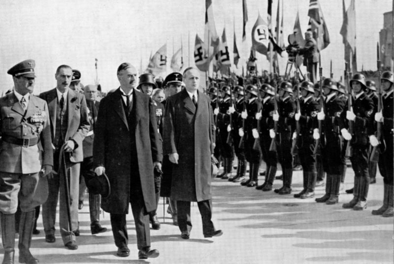 Germany's Ribbentrop reviews the troops in World War II.