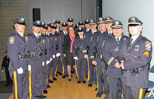 PERTH AMBOY - On 1/14/16 at the Perth Amboy YMCA Auditorium, 13 Police Officers were sworn in: Gilberto L. Arocho III, Darling Ciriaco, Giovanni Diaz, Jorge E. Figueroa, Patrick M. McGhee, Javier Morillo, Ariel Morillo-Collado, Gregory Perez, William Perez, Dominik Skibniewski, Jacqueline A. Tarracino, Jeffrey Valentin and Ernie J. Vega. Congratulations Officers!
