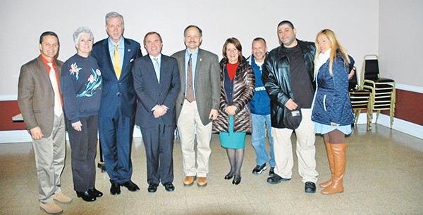 PERTH AMBOY - On Tuesday, February 16, Assemblyman John S. Wisniewski (19th Dist) spoke at the Perth Amboy Democratic Organization Meeting before the Committee Members about the concerns to the State and the Budget Address. (L to R) Perth Amboy Democratic Organization Chair Billy Delgado, City Council President Lisa Nanton, Asm. John S. Wisniewski, Assemblyman Craig Coughlin (19th Dist.), Councilman Bill Petrick, Mayor Wilda Diaz, Councilman Joel Pabon, Anthony Bermudez and Jeannette Rios. Asm. Wisniewski is supporting Vermont Senator Bernie Sanders for the Democratic nomination for President. *Photo by Katherine Massopust
