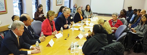 (L to R): Senators Gordon, Vitale, Pou and Sweeney participate in a roundtable discussion with advocates on funding losses affecting New Jersey food assistance programs.*Photo Submitted