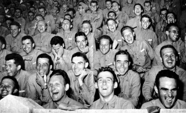 Soldiers in the United Service Organization, commonly known as the USO. The organization was founded during World War II to entertain U.S. troops.