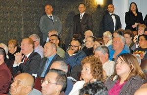 A large crowd listens to Mayor Diaz’ Speech