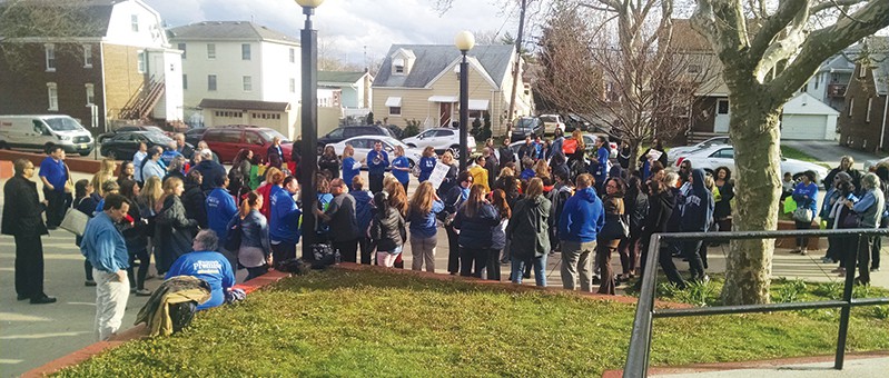 PERTH AMBOY - Teachers, Staff and BOE Employees demonstrate outside PAHS before the 4/7/16 Board of Education Meeting, showing their displeasure with the BOE. It is April 2016 and Employees still do not have a contract. *Photos by Katherine Massopust