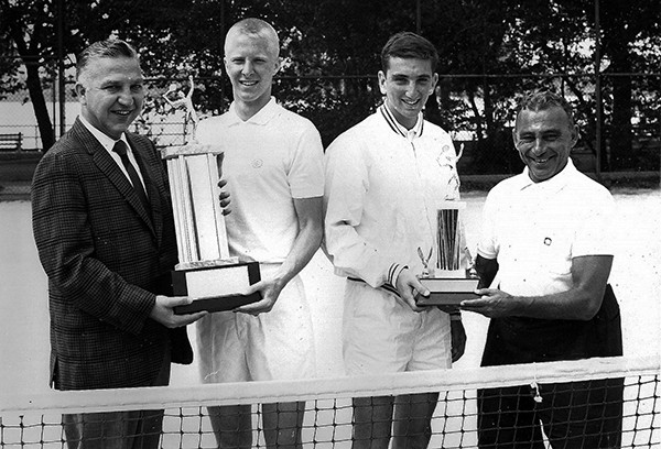 PERTH AMBOY - Ernest M. Muska – Commissioner of Parks and Recreation (1952-1966) (left) and Benny Goran, Supervisor of Recreation (right) presenting trophies circa early 1960’s. *Photo Courtesy of the Perth Amboy Free Public Library This Photo was restored under a grant for the Kearny Cottage Archiving project by the Middlesex Cultural and Heritage Commission