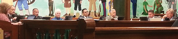 9/28/16 Perth Amboy City Council Meeting (L to R) City Clerk Elaine Jasko, Councilman Bill Petrick, Councilman Joel Pabon, Council President Lisa Nanton, Councilman Fernando Irizarry, Councilman Fernando Gonzalez, B.A. Adam Cruz, Acting Law Director Louis Rainone *Photo by Carolyn Maxwell