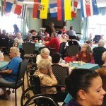 Flags from Hispanic Nations decorate the ceiling of the dining area