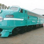 New York Central Railroad #4083, a GM 2,250 HP Model E8A, painted in the experimental “Century Green” color.