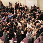 Part of the large crowd of mourners who attended the service