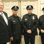 Sayreville Mayor Kennedy O’Brien with Honorees, (LtoR), Officer Douglas Gumprecht SPD, Officer Matthew Kurtz SPD, and Sgt. Kevin Connors SPD.
