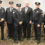 Woodbridge Twp. Honorees with Mayor McCormac; (L to R), Ex-Chief Todd Howell WFD, Firefighter Matt Mizak Avenel FD, Ex-chief Robert Bader WFD, Wdbrdg Firefighter/Police Dispatcher Eric Seniakevgch, Sgt. William Draina WPD, Police Officer Nicole Hubner WPD, and Police Officer Carlos Villegas WPD